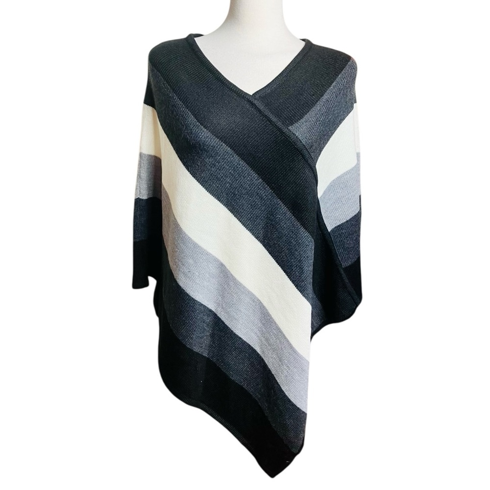 NEW Cable & Gauge Color Block Striped Knit Poncho Sweater Women’s Size Medium